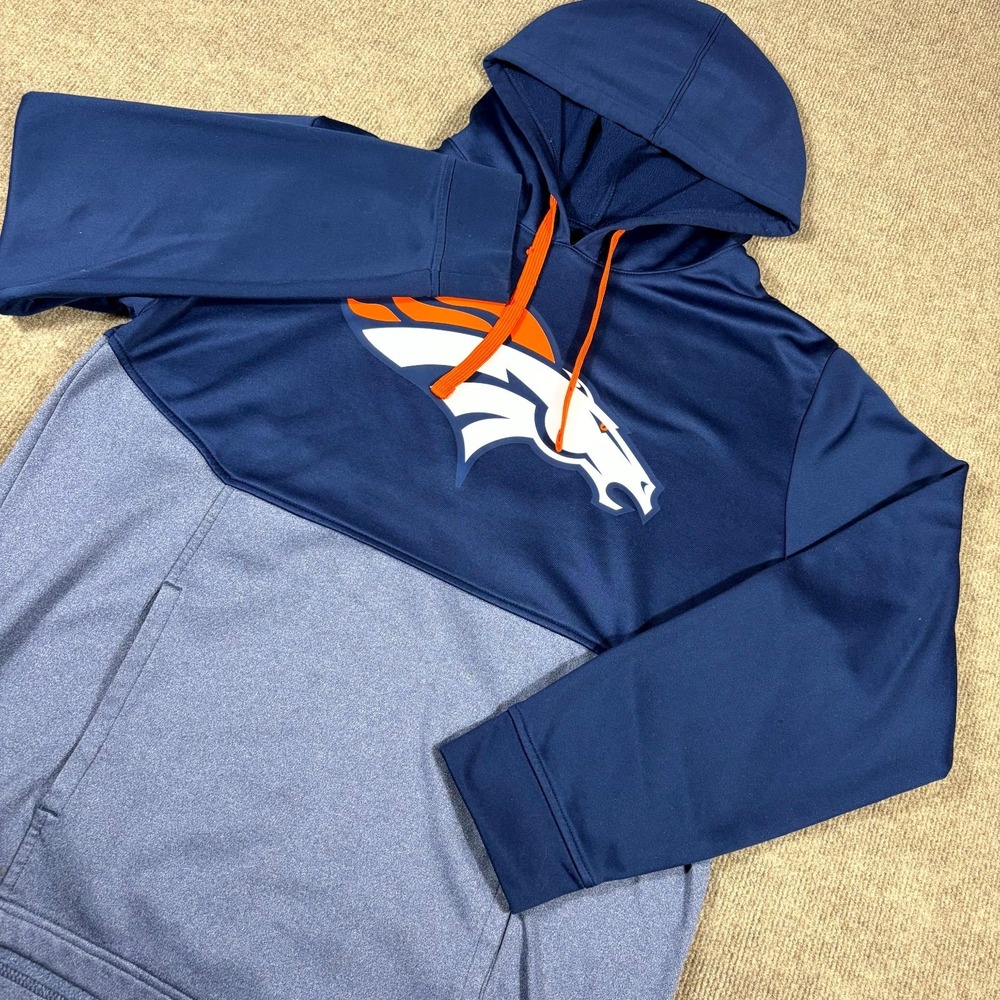 Denver Broncos Hoodie Mens Large Blue Fanatics Football NFL Fleece Lined Outdoor
